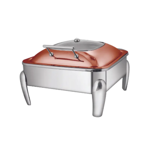 Square rose gold glass lid chafing dish - 6.5 Ltr.