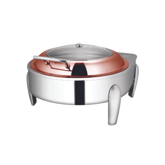 Round rose gold glass lid chafing dish - 6.5 Ltr.