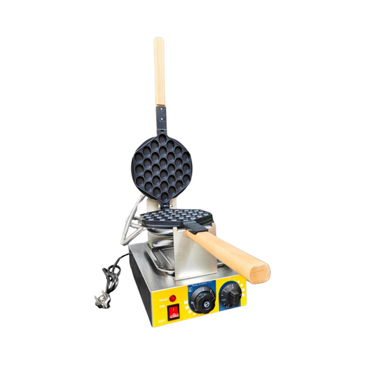 Electric bubble waffle maker with tiltable wooden handle