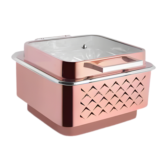 Square Full Glass Gold Chafing Dish - 7 Ltr.