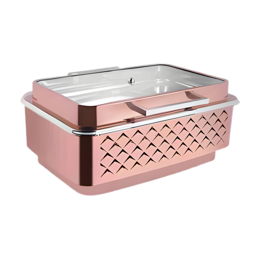 Rectangle Full Glass Gold Chafing Dish - 10 Ltr.
